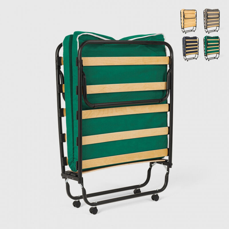 Cama plegable con ruedas, colchón y somier 80x180 Ares | Verde oscuro