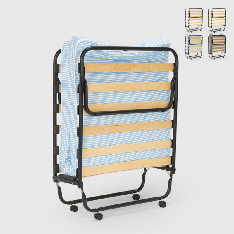 Cama plegable con colchón y somier de microfibra 80x180cm Apollo | Azul