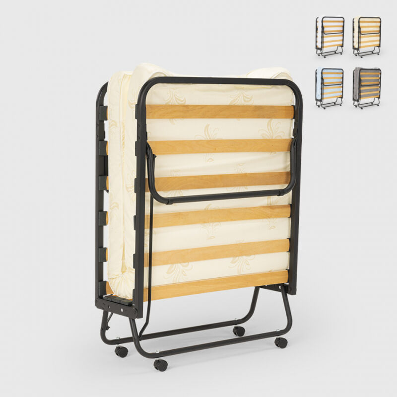 Cama plegable con colchón y somier de microfibra 80x190cm Demetra Color: Beige