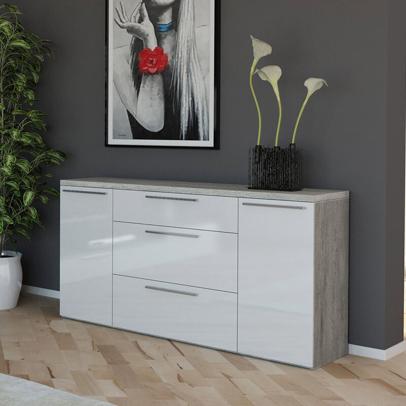 Aparador 160x45cm diseño moderno salón cocina blanco Leyla