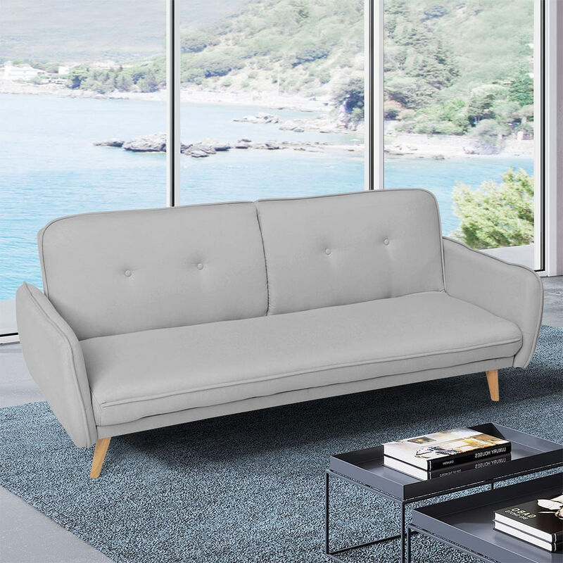 Sofá cama reclinable de diseño nórdico clic clac 3 plazas tejido Merida  Color: Gris