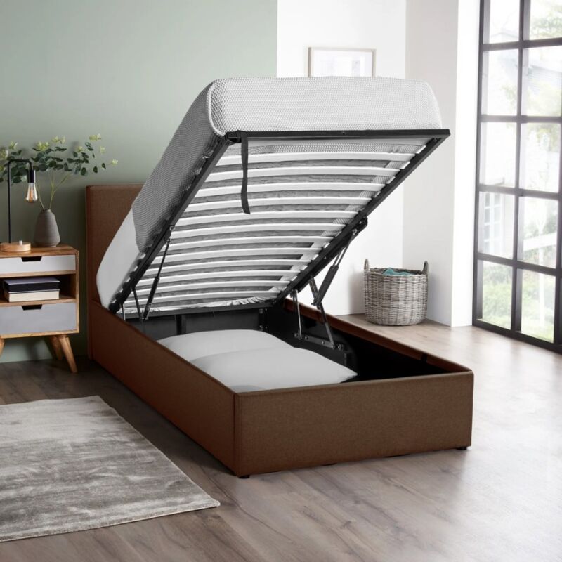 Cama individual de una plaza con red y contenedor 80x190 Basel Twin | Marrón