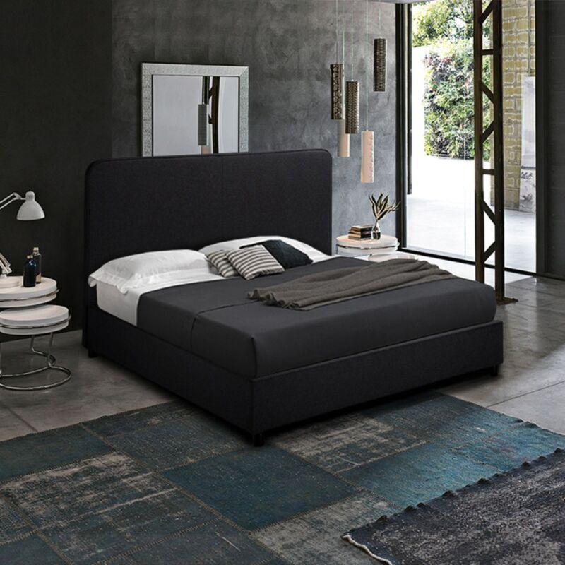 Cama francesa cuadrada y media en tela con malla 120x190 Zurich | Negro