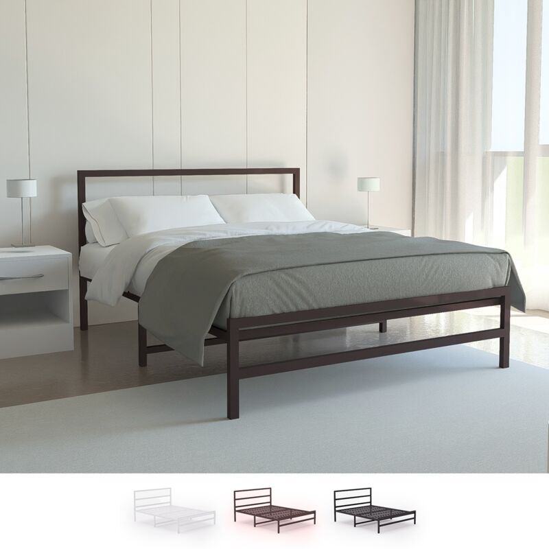 Cama doble de metal con somier de lamas 160 x 200 Skjern | Marrón