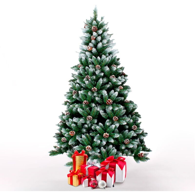 Árbol de Navidad Artificial Natural Nevado con Piñas con Soporte 210 cm Tampere