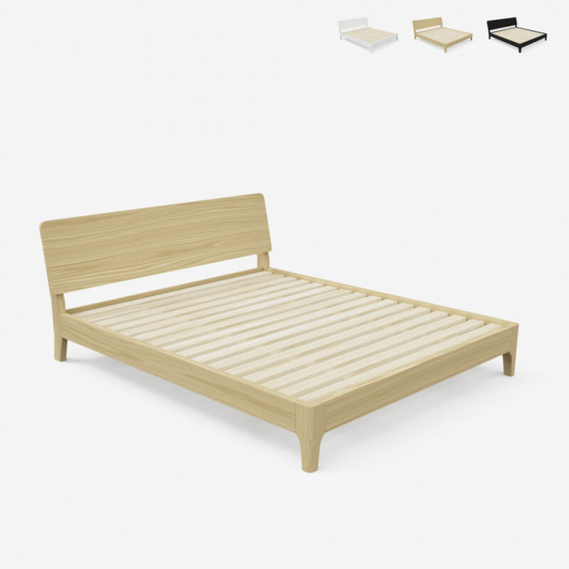 Cama de matrimonio 160 x 200 cm diseño moderno de madera somier cabecero Linz King | Natural
