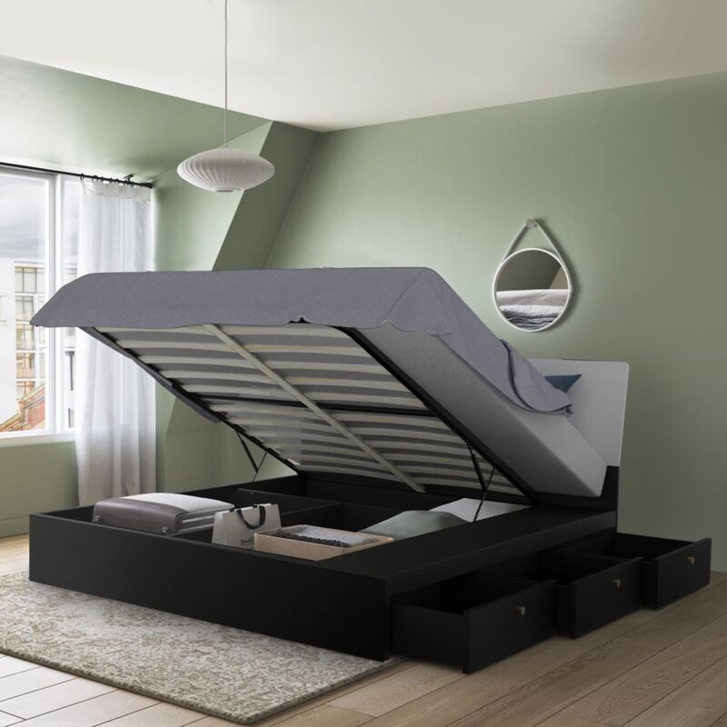 Cama matrimonio 160 x 190 cm canapé diseño moderno Steyr | Negro