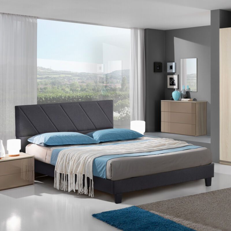 Cama de 2 plazas de matrimonio con somier de tela 160 x 190 cm Olten | Gris Oscuro