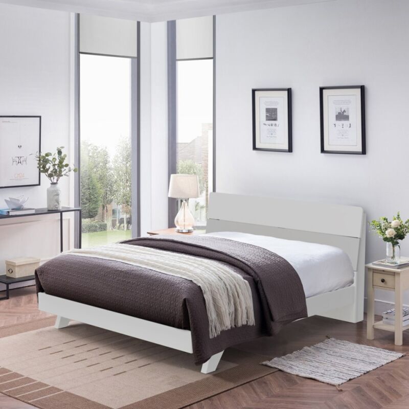 Cama de matrimonio diseño de madera moderno 160 x 190 cm cabecero somier Landeck | Blanco