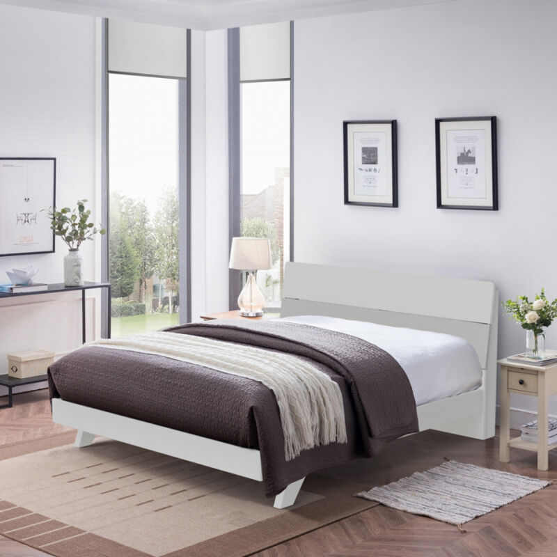 Cama de matrimonio 160 x 200 cm diseño de madera moderno cabecero somier Landeck King | Blanco