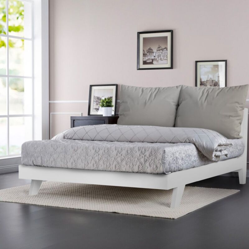 Cama de matrimonio 160 x 200 cm diseño moderno con somier y cojín Rust King | Blanco