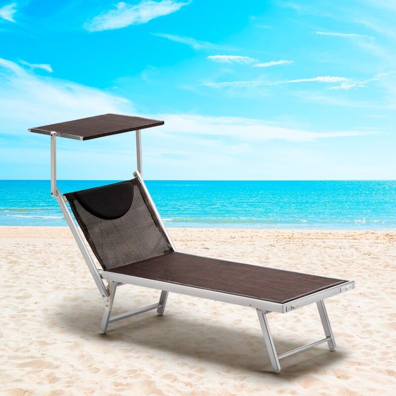 Tumbona plegable de aluminio con parasol para playa - Santorini