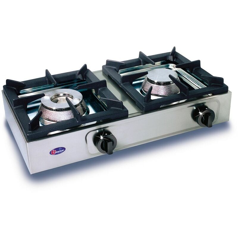 Cocina de gas con 2 hornillas profesionales Parker Regulador de gas: 50 mbar