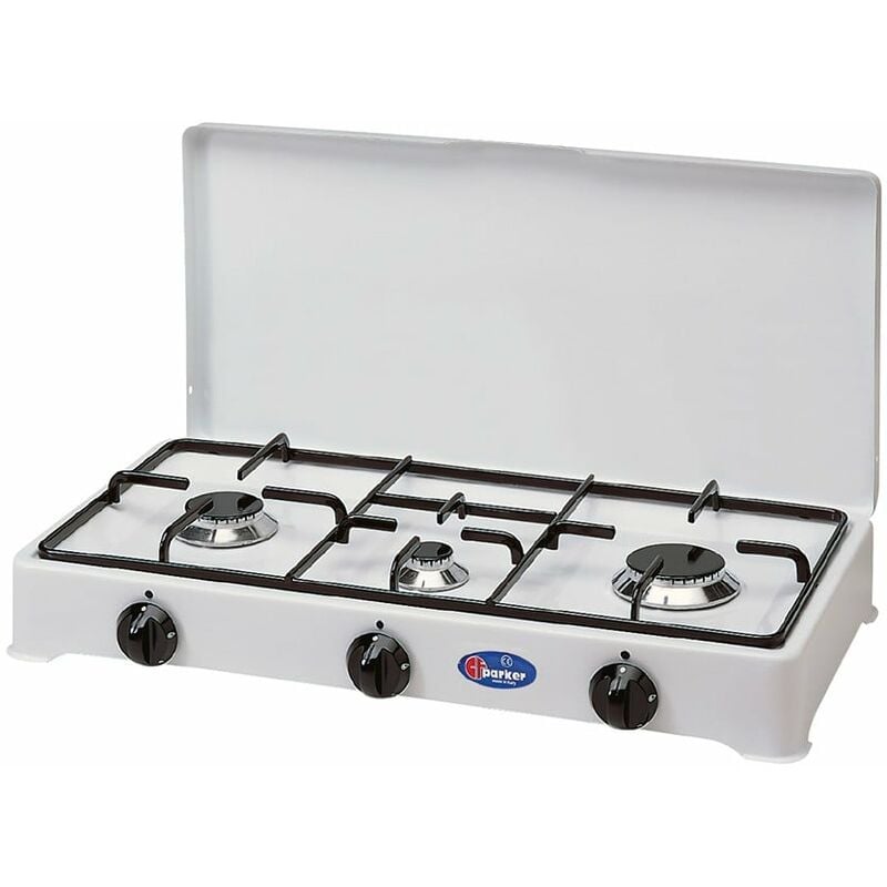 Cocina de camping de gas portátil con 3 quemadores 5328BGP CF Parker Regulador de gas: 30 mbar - Versión: GLP