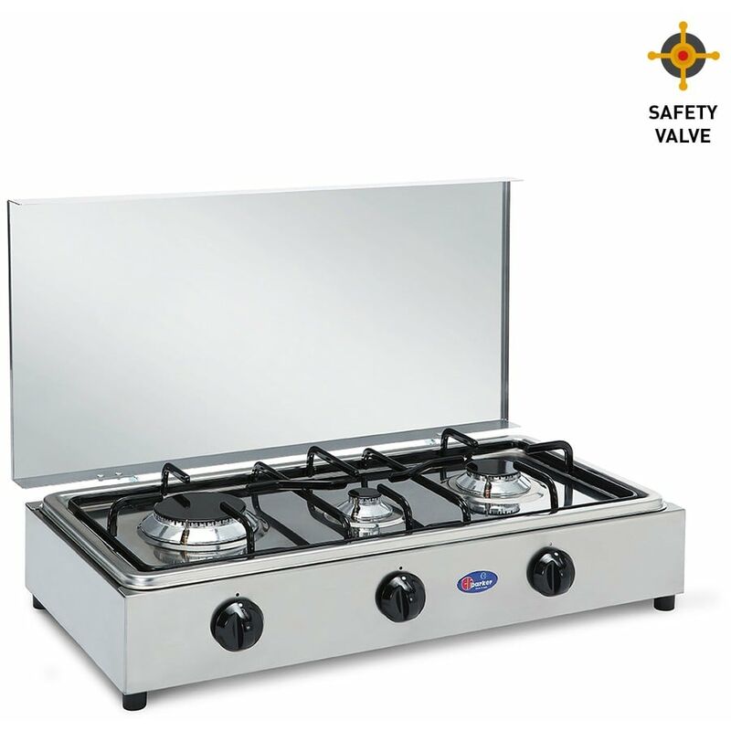 Cocina de gas de acero inoxidable 3 quemadores GLP gas natural 3300ACCGPS CF Parker Regulador de gas: 30 mbar - Versión: GLP