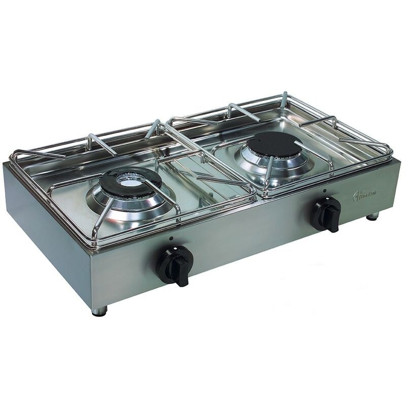 2 quemadores de gas profesional en acero inox BIG5002L3 Parker Regulador de gas: 30 mbar