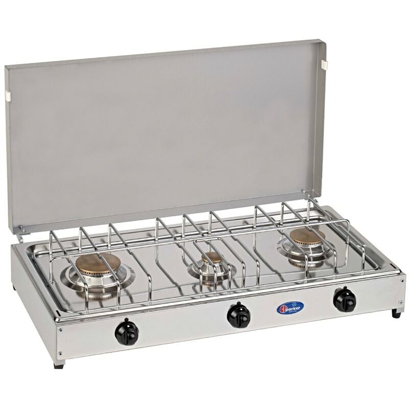 Cocina de gas portátil para camping 3 fuegos con tapa 5523G CF Parker Regulador de gas: 50 mbar - Versión: GLP