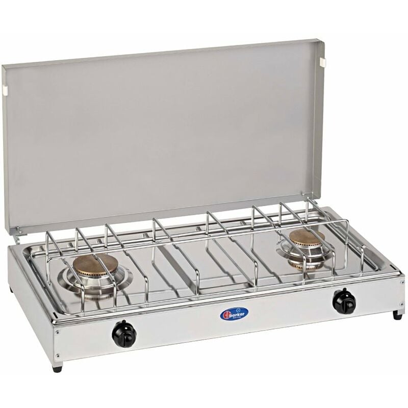 Cocina de gas para camping de 2 fuegos con tapa 5522G CF Parker Regulador de gas: 30 mbar - Versión: GLP