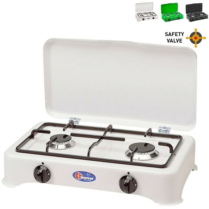 Cocina doméstica de gas GLP con 2 quemadores 5326GPS CF Parker Color: Blanco - Regulador de gas: 50 mbar - Versión: GLP