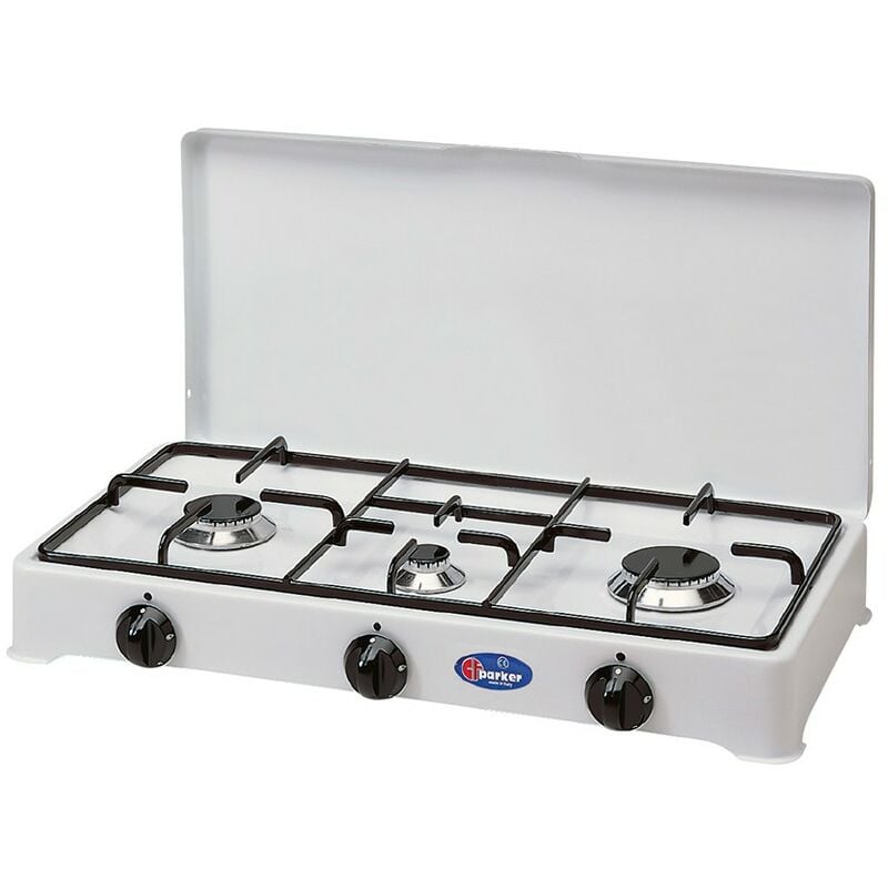 Cocina de camping de gas portátil con 3 quemadores 5328BGP CF Parker Regulador de gas: 50 mbar - Versión: GLP