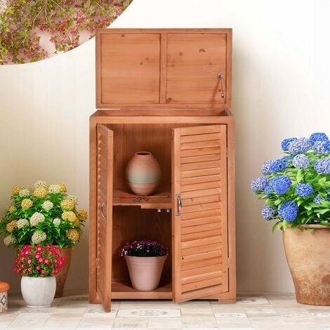 Armario grande de jardín, gabinete de almacenamiento de madera para patio  trasero, cobertizo de almacenamiento al aire libre, estantes de garajes con