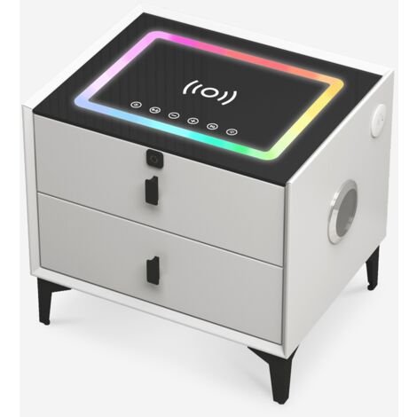 Mesita de noche para dormitorio con carga inalámbrica USB 2 cajones bluetooth Luk
