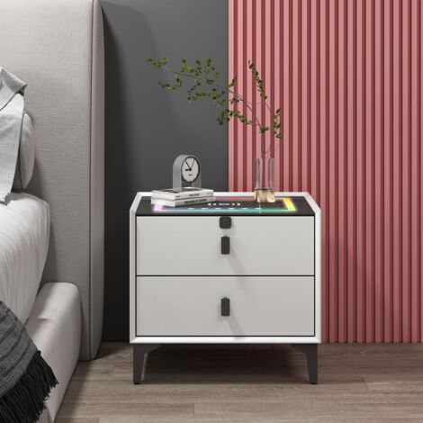 Mesita de noche para dormitorio con carga inalámbrica USB 2 cajones bluetooth Luk
