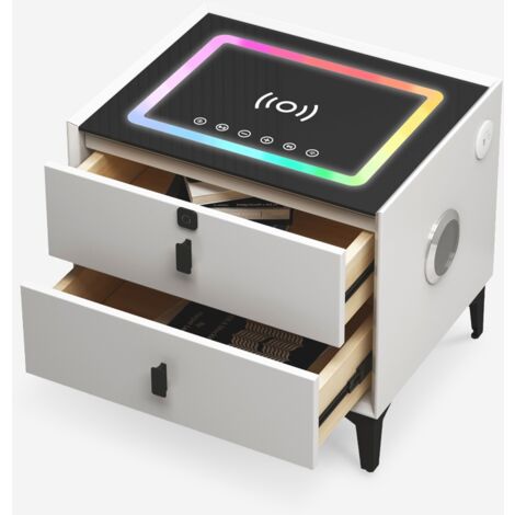 Mesita de noche para dormitorio con carga inalámbrica USB 2 cajones bluetooth Luk