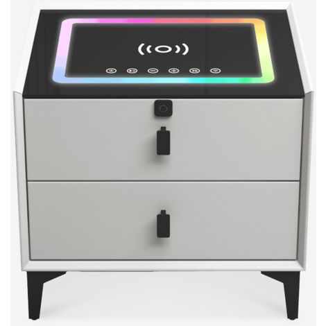 Mesita de noche para dormitorio con carga inalámbrica USB 2 cajones bluetooth Luk