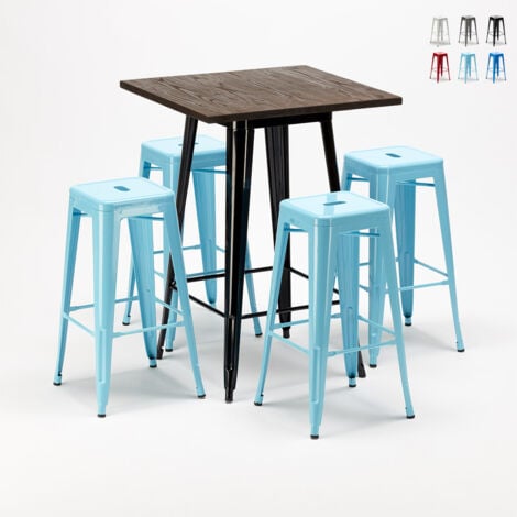 Conjunto de mesa alta y 2 taburetes altos con respaldo Tolix