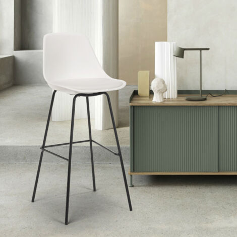 Taburete alto de metal para barra de cocina con cojín de diseño moderno Willis - Blanco