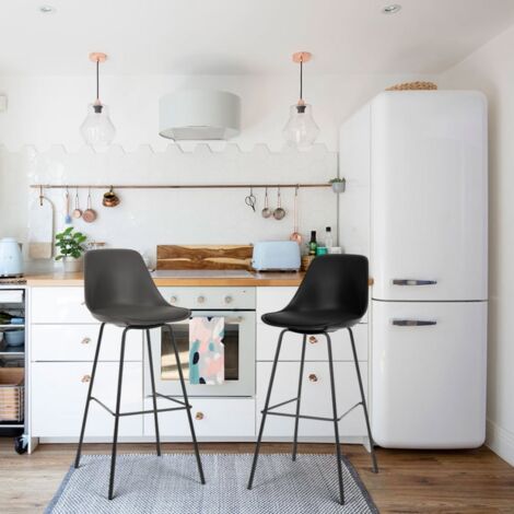 Taburete alto de metal para barra de cocina con cojín de diseño moderno Willis - Blanco
