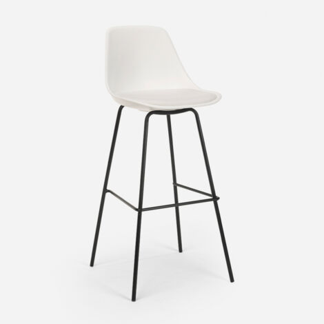 Taburete alto de metal para barra de cocina con cojín de diseño moderno Willis - Blanco