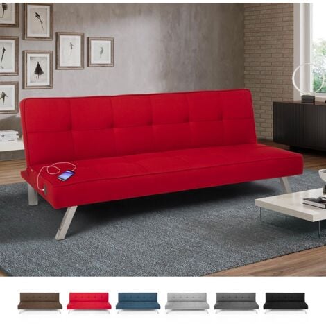 Sofá cama de tela con puerto USB y patas de metal design AstraLIS Color:  Rojo