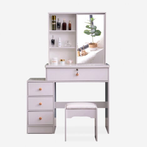 Tocador de maquillaje para dormitorio con espejo deslizante y taburete Abby