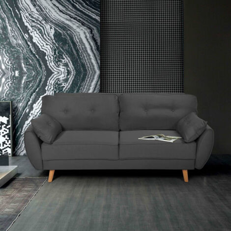 Sofá cama reclinable de diseño nórdico clic clac 3 plazas en tejido Fortaleza - Gris Oscuro