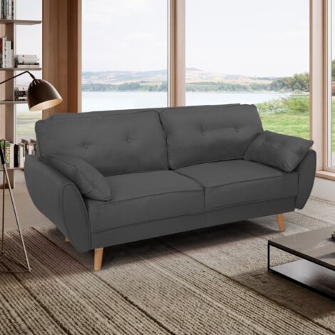 Sofá cama reclinable de diseño nórdico clic clac 3 plazas en tejido Fortaleza - Gris Oscuro
