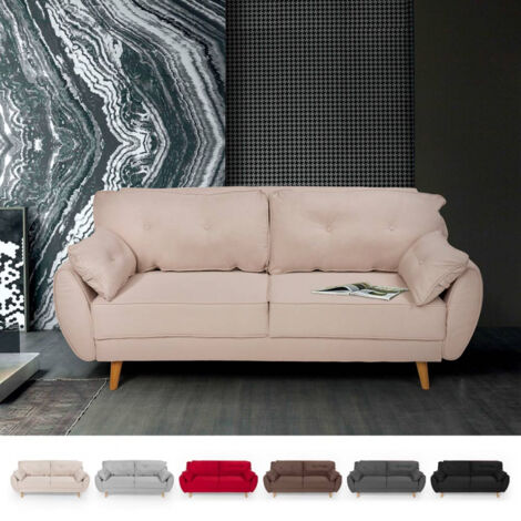 Sofá cama reclinable de diseño nórdico clic clac 3 plazas en tejido Fortaleza - Beige