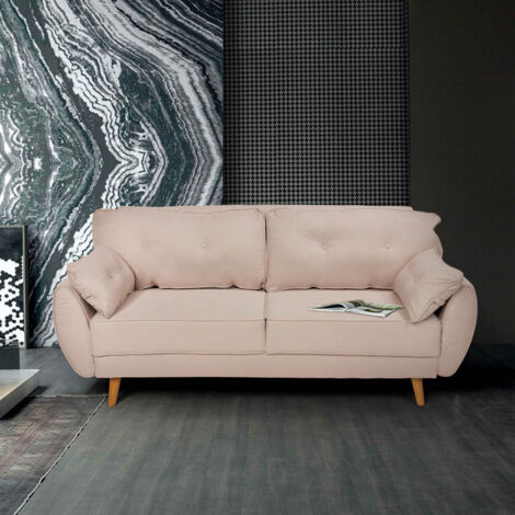 Sofá cama reclinable de diseño nórdico clic clac 3 plazas en tejido Fortaleza - Beige
