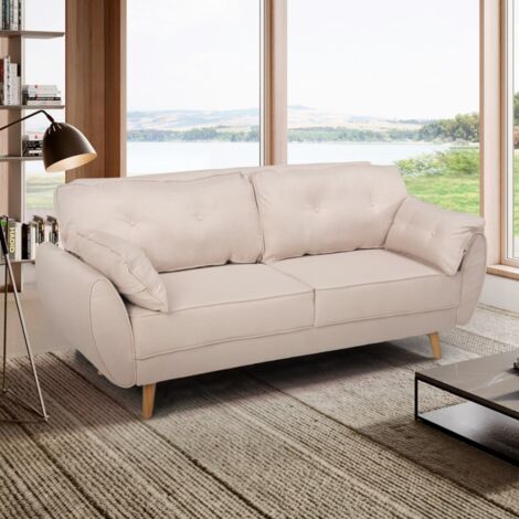 Sofá cama reclinable de diseño nórdico clic clac 3 plazas en tejido Fortaleza - Beige