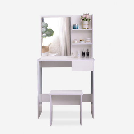 Tocador de maquillaje móvil con espejo cajón y taburete Mayca