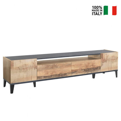 Mueble de TV 200 x 40 cm 2 compartimentos 2 cajones madera pizarra Young Report