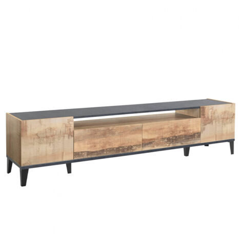 Mueble de TV 200 x 40 cm 2 compartimentos 2 cajones madera pizarra Young Report