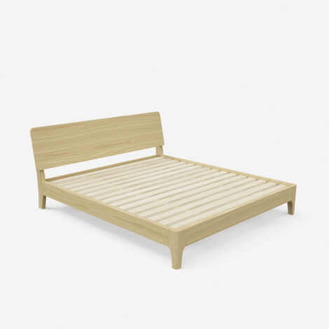 Cama de matrimonio diseño moderno de madera 160 x 190 cm somier cabecero Linz - Natural