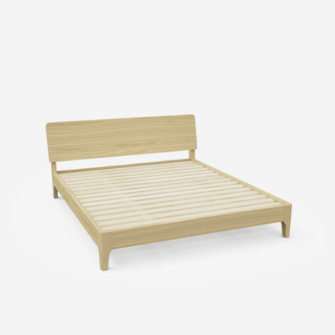 Cama de matrimonio diseño moderno de madera 160 x 190 cm somier cabecero Linz - Natural
