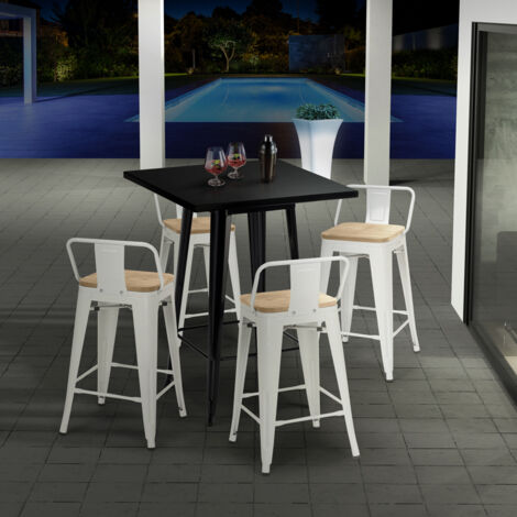 Mesa alta taburetes bar cocina consola de entrada 140 x 37 x 100 cm Edebel  Color: Marrón - Negro