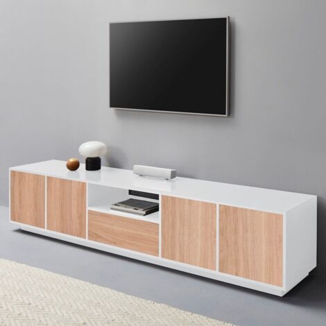 Mesa TV larga + vitrina de madera estilo rústico para salón