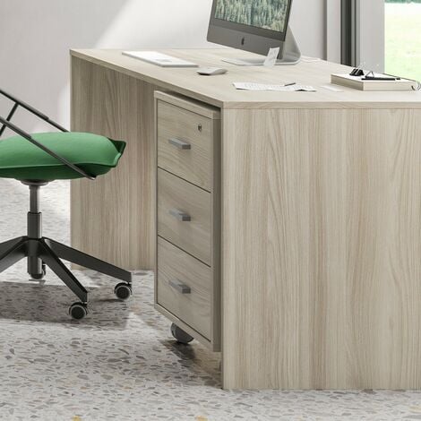 Uganda Levántate Auroch Mueble 3 cajones llave ruedas escritorio oficina diseño moderno Cour Color:  Blanco / Olmo