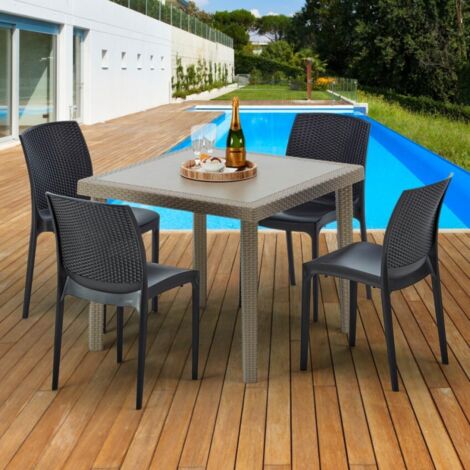 Mesa Cuadrada Beige 90x90 cm y 4 Sillas De Colores Elegance