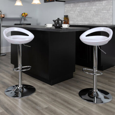 Taburete de bar para cocina alto giratorio fijo ajustable y con reposapiés modelo Hollywood - Blanco